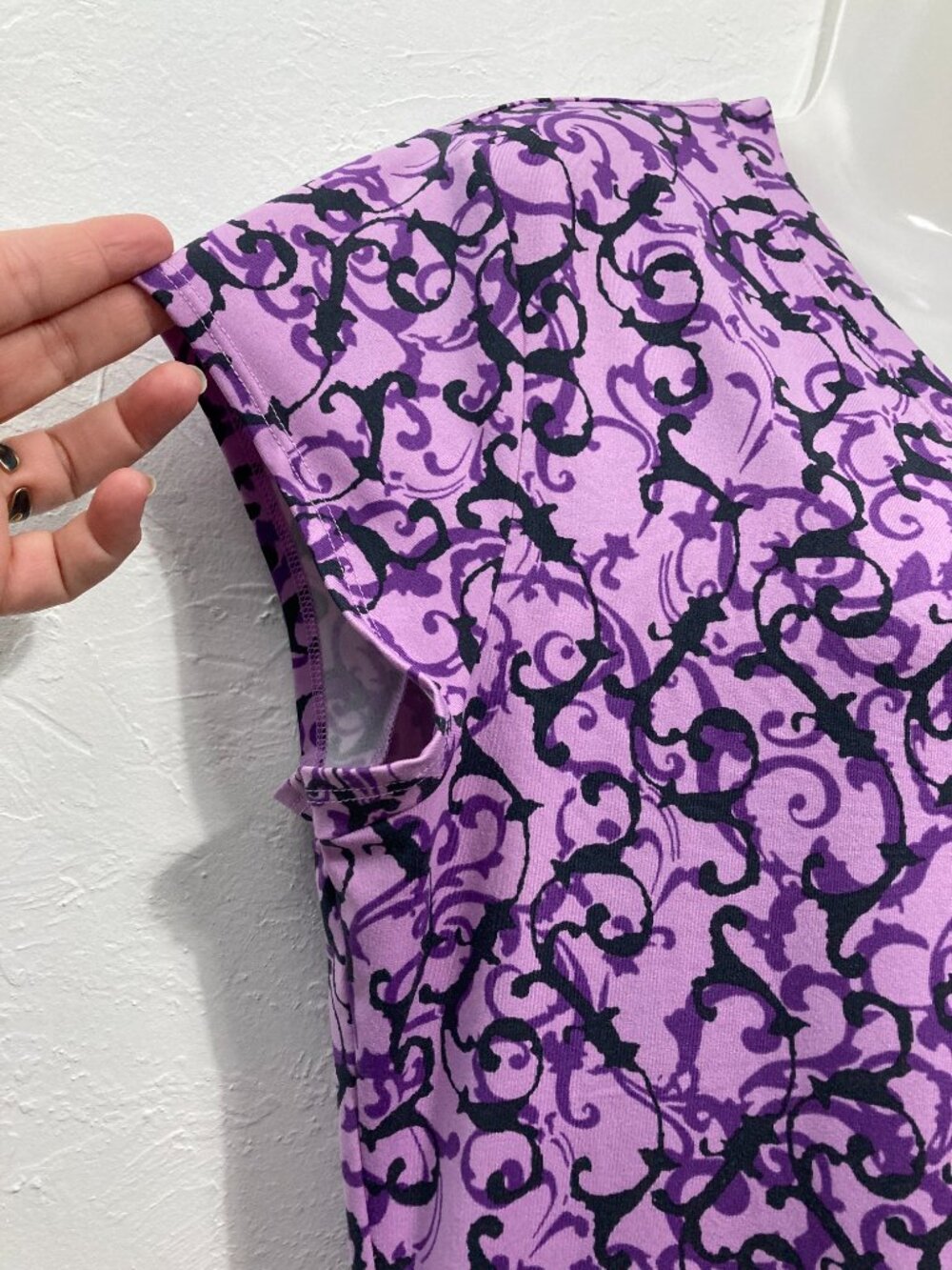 Athleta Nectar Faux Wrap Dress Purple Vine Scroll Paisley V-Neck Ruched L? - Picture 9 of 11